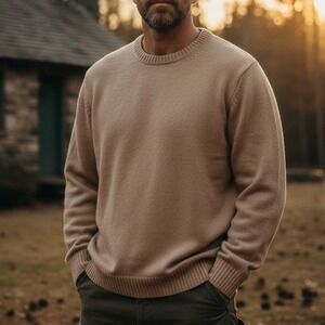 Vintage 90s Ivy Crew‎ XL $78 Classic 100% Cotton Crewneck Tan Beige Sweater